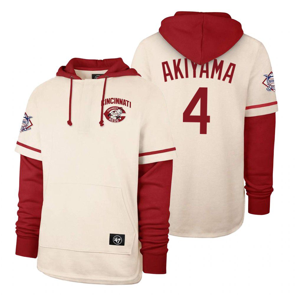 Men Cincinnati Reds #4 Akiyama Cream 2021 Pullover Hoodie MLB Jersey->cincinnati reds->MLB Jersey